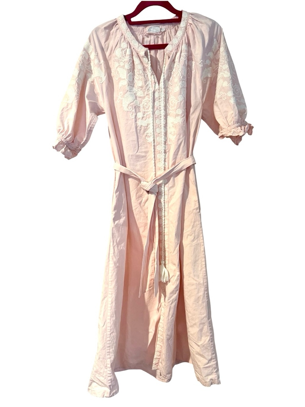 Julia Amory Embroidered Cotton Coatue Resort Maxi Dress Ballet Pink Size Small - Picture 6 of 16